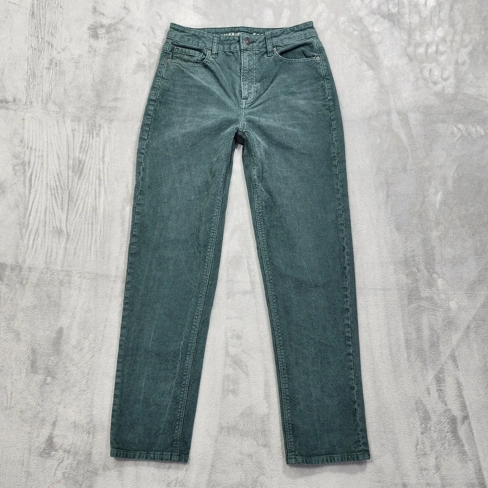 American Eagle Jeans Womens 2‎ Green Stretch Corduroy High Rise Mom Straight Leg